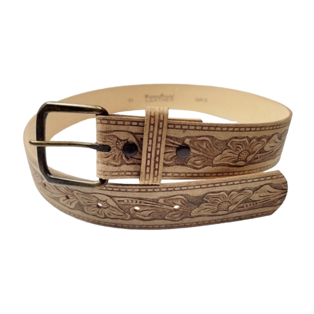 Genuine Bonded Leather Floral Design Belt Size 30